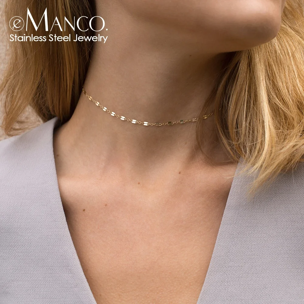 e-Manco Choker Necklace Stainless Steel Simple gold Chain Necklace for Women Wholesale Cuban Chain Jewelry Collier