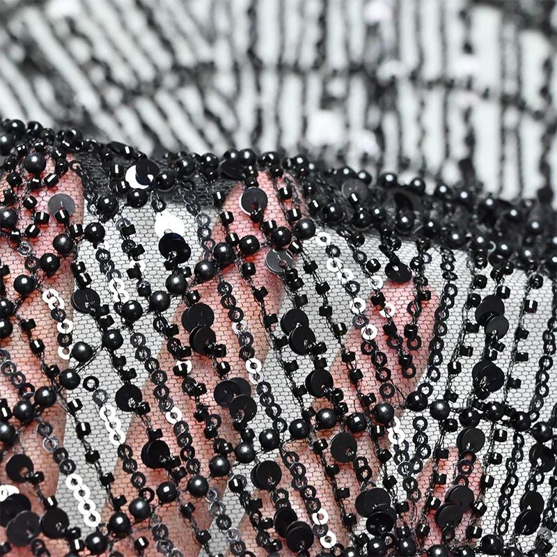 Black tela de encaje wedding fabrics embroidered materials gown lace material