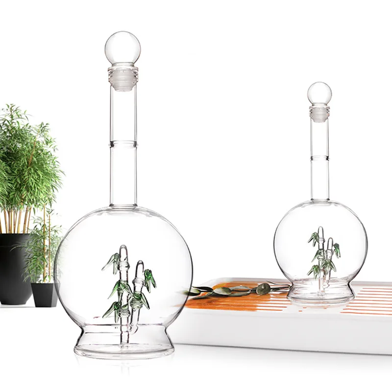  Factory wholesales transparent bottle high borosilicate glass bamboo