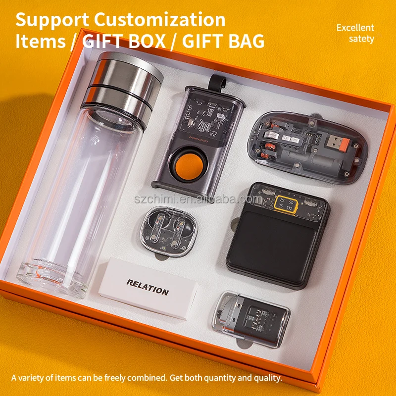 Персонализированная сублимационная пустая Подарочная коробка корпоративная 6 в 1 стеклянная колба динамик мышь power bank подарочные наборы