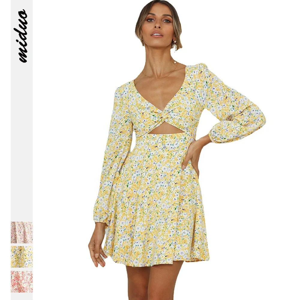 Wholesale Autumn 2022 Designer Lady Elegant Clothes Vintage Floral Women Casual Dresses