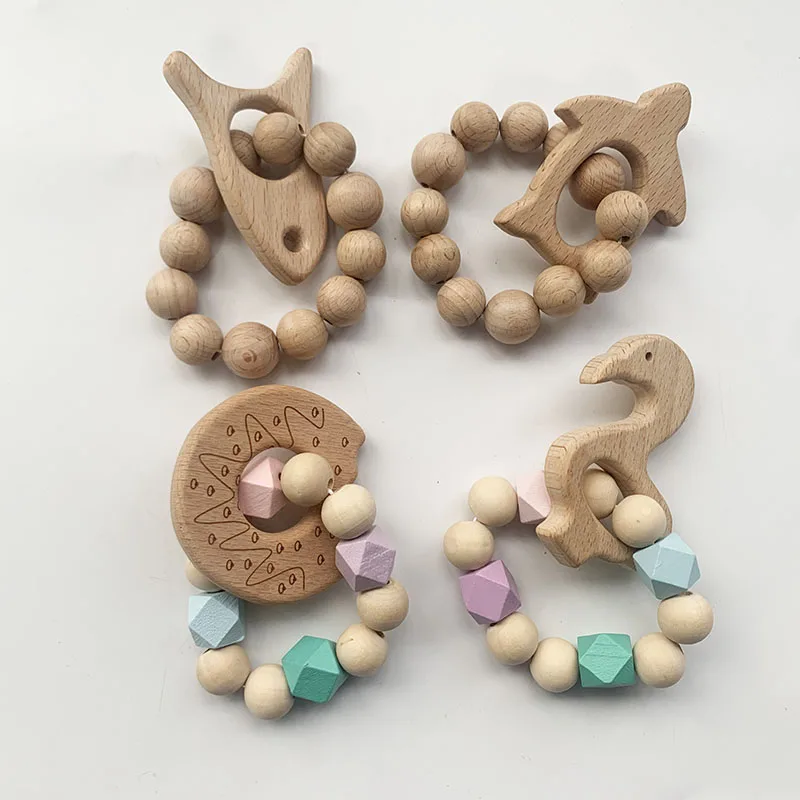 New Design Sensory Baby Teething Toys Rattle Soft Bpa Free Wood Baby Teether
