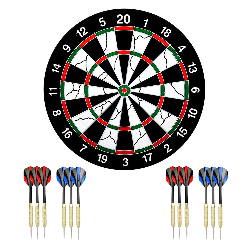 Double-Sided Dart Board Set Paper Flocking 12inch 15inch 17inch Classic Style Dartboard with 6pcs Darts for Indoor party game