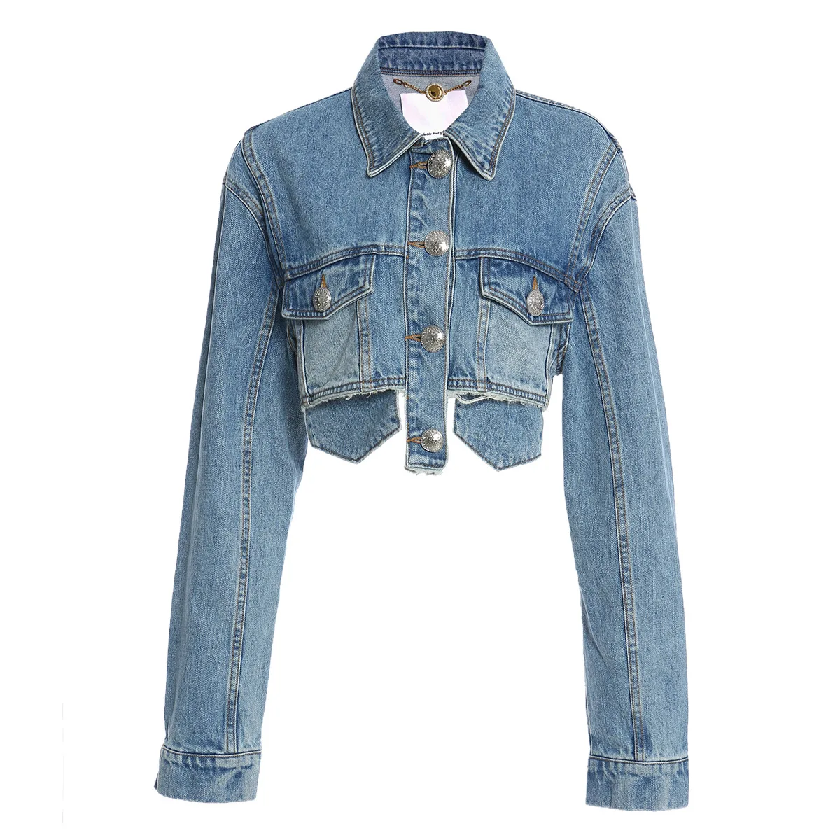 Women crop jean jacket Pocket short sweet lovely tassel edge denim jean jacket