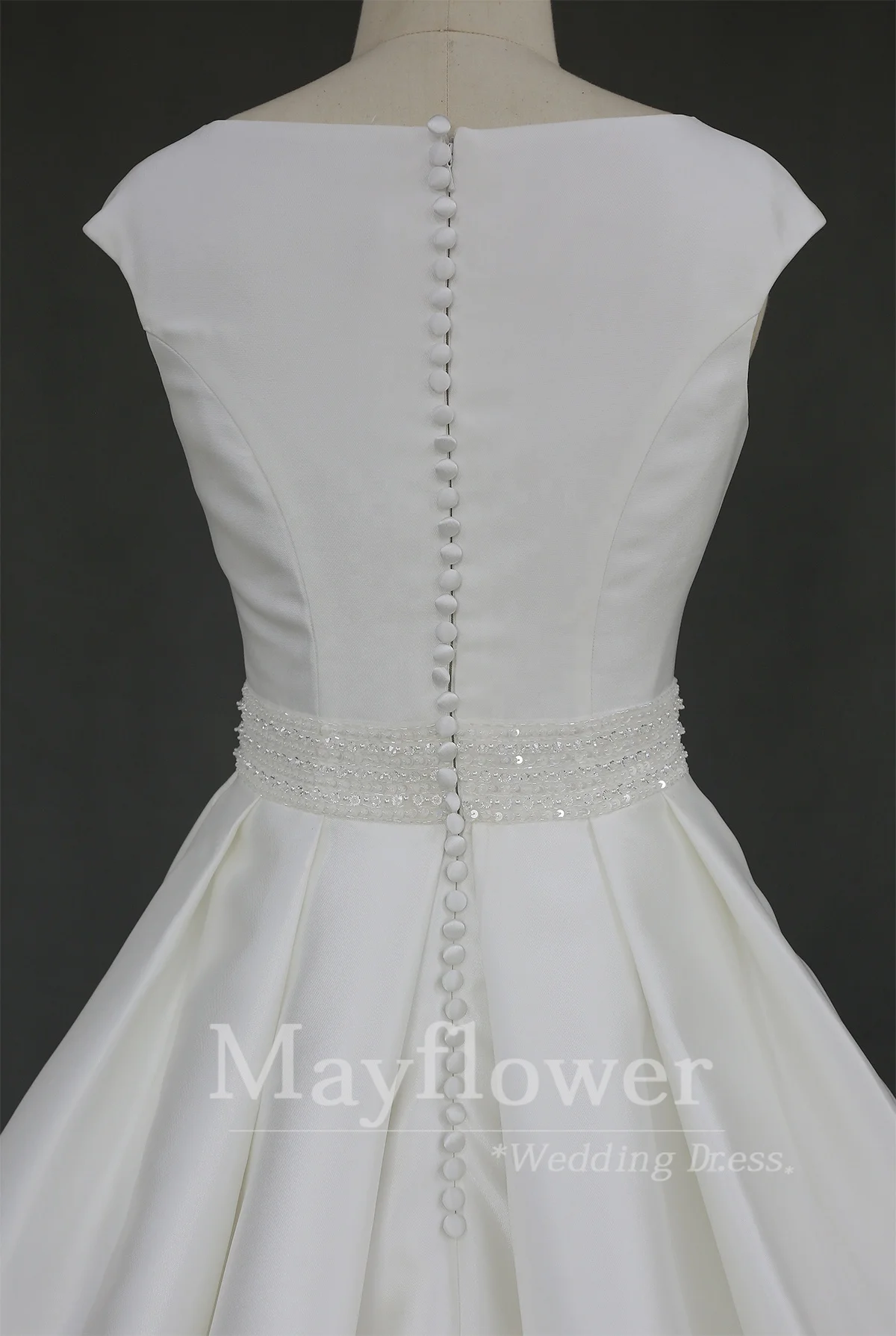 New puff Mikado Satin Custom Made boat neck A-Line with heavy beaded belt Wedding Dresses Bridal gowns