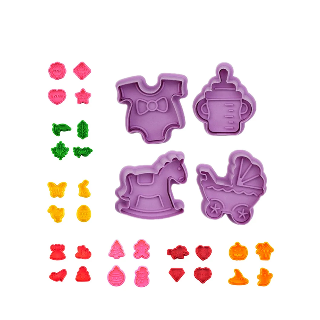 4 Piece Plastic Cookie Cutter Set Mold Spring Press Type Mold Multi-Function Cookie Cutter