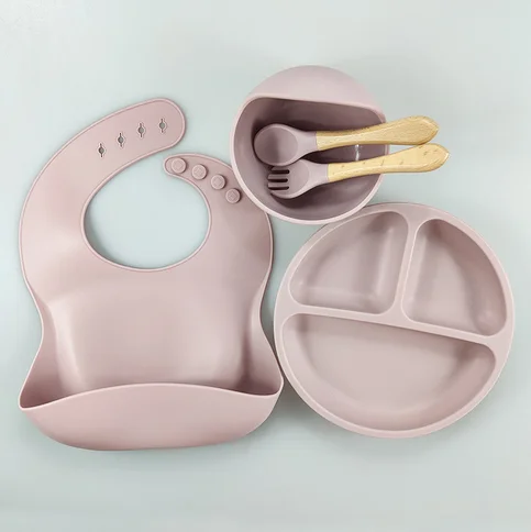 100% Food Grade Custom Kids Children Storage Plates Bib Pacifier Bowl Portable Microwave Tableware Silicone Baby Feeding Set