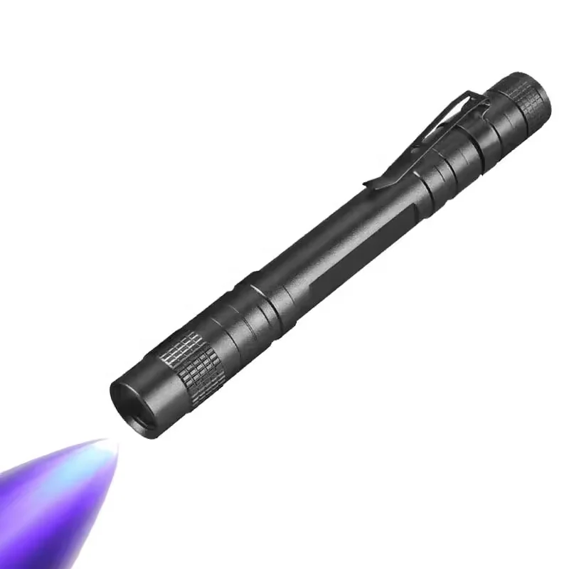 Mini 365nm UV Flashlight Ultraviolet Black Light Pen Light With Black Filter Clip  For Minerals Pet Urine Money Detection Gift