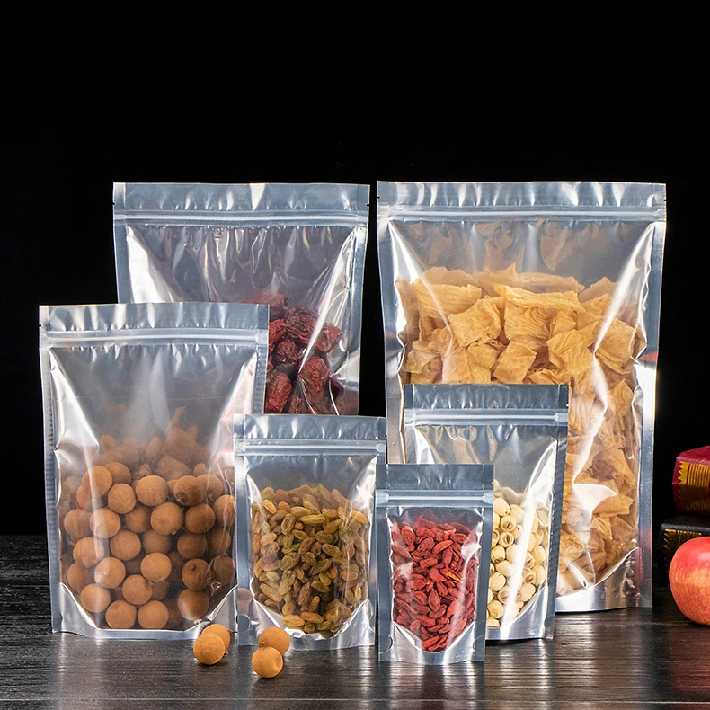 
Custom Wholesale Ziplock Aluminum Foil Cookie Food Front Clear Stand Up Mylar Bags 
