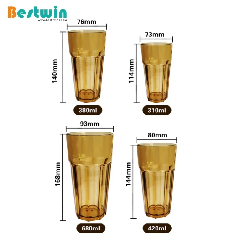 Cafeteria Restaurant Supplies Plastic Transparent Amber Beverage Juice Pebbled Tumbler Water Glass Tea Cup