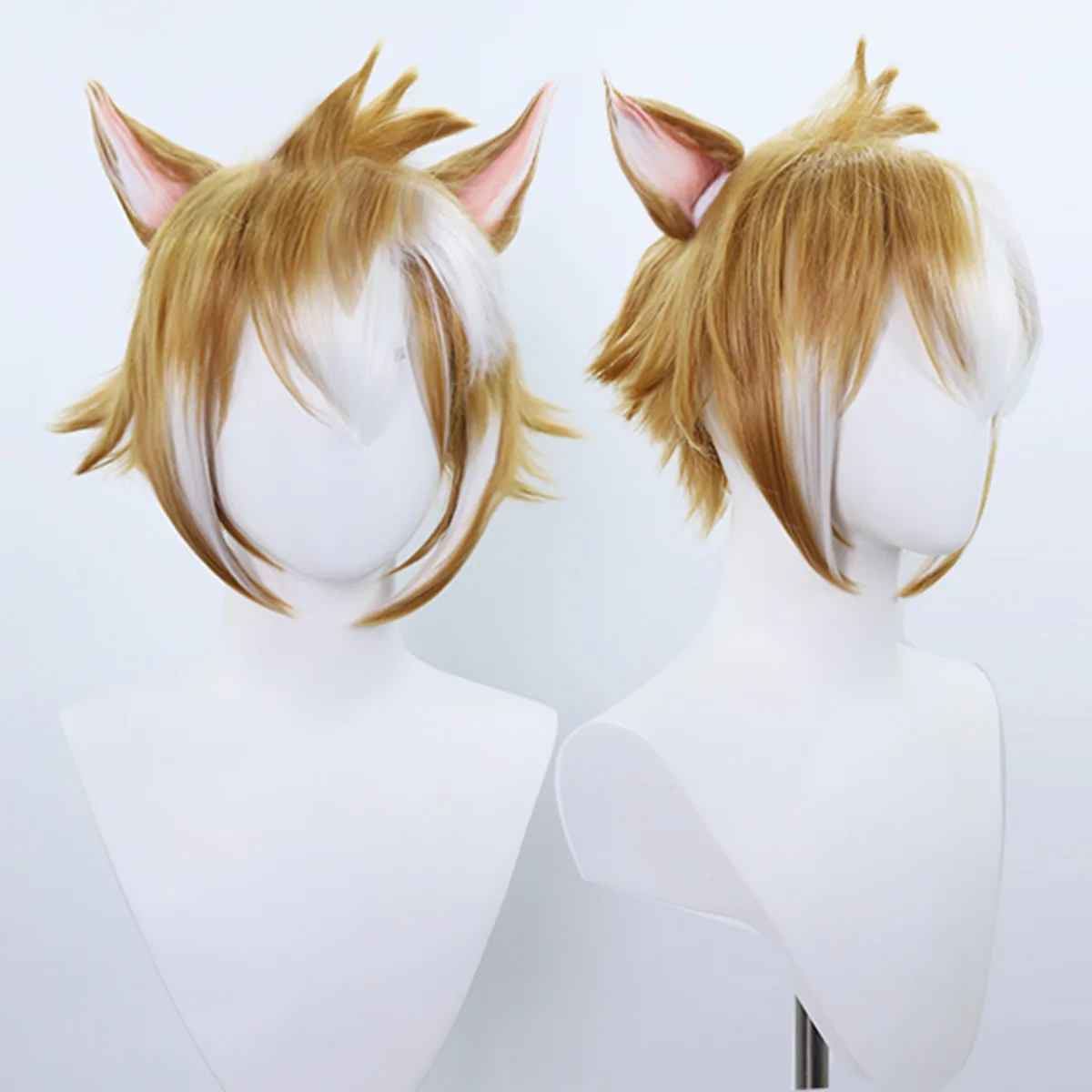 Wholesale 12inch Short Brown Mixed White Genshin Impact Gorou Synthetic Anime Cosplay Wig Peluca With Two Ears