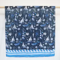 Scarf men and women octopus anchor sailboat whale small fresh navy print scarf long scarf shawl