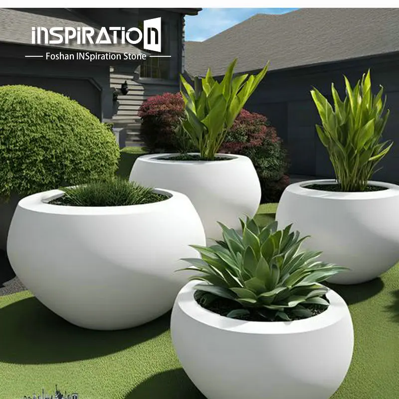 Round Big Flower Pots with Drain Hole Garden Home Decoration Resin Outdoor Planter Pots for Planting fiberglass planters