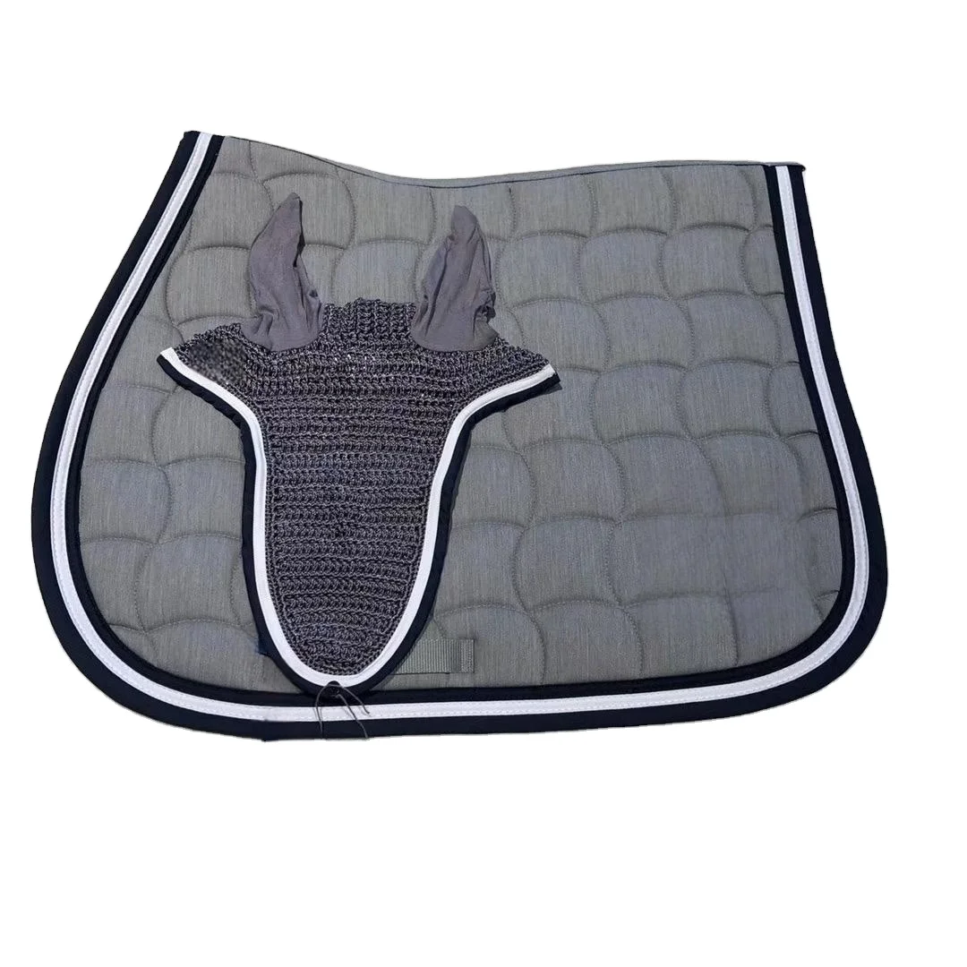 Custom Horse Saddle Pad And Mask Set Knitted Fly Mask Breathable Cotton Inside Layer