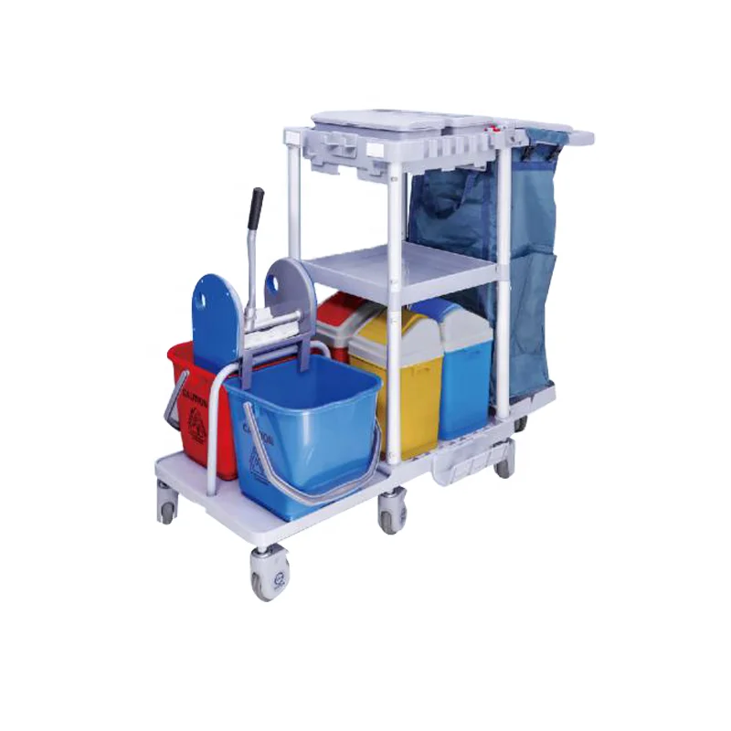 Good quality  Attractive Style Plastic Grey Industrial hotel Cleaning Housekeeping Maid Janitorial Cart