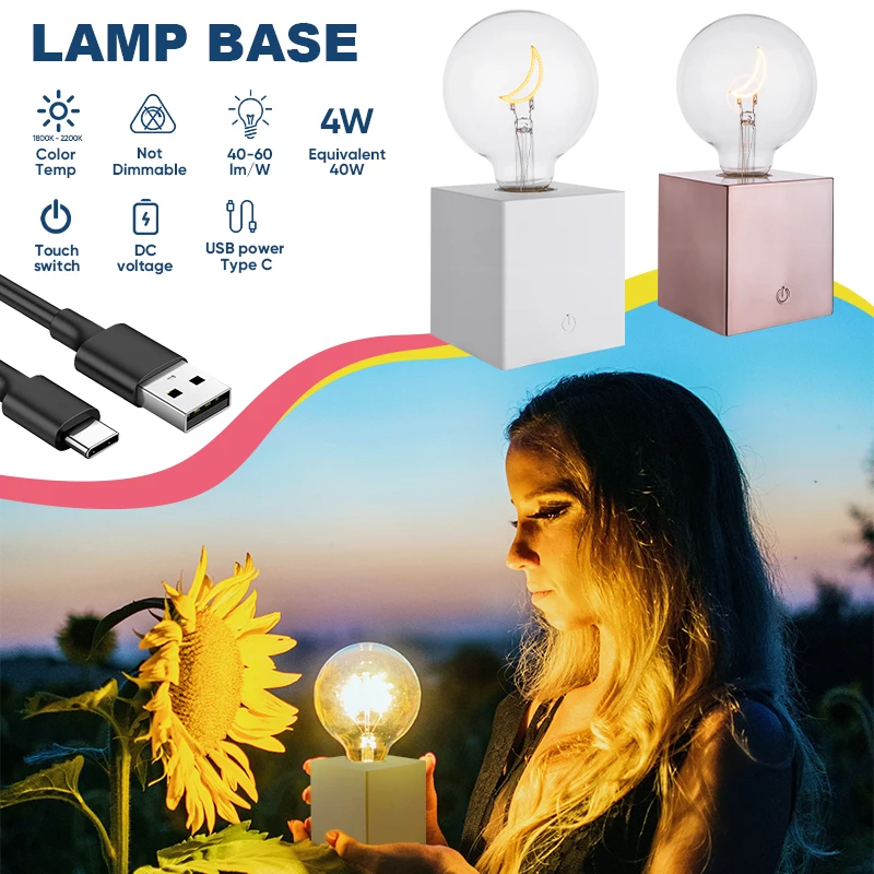 Nordic Modern Home Decor Li-Battery Plastic Square E27 Lamp Table Lamp Holder Bases