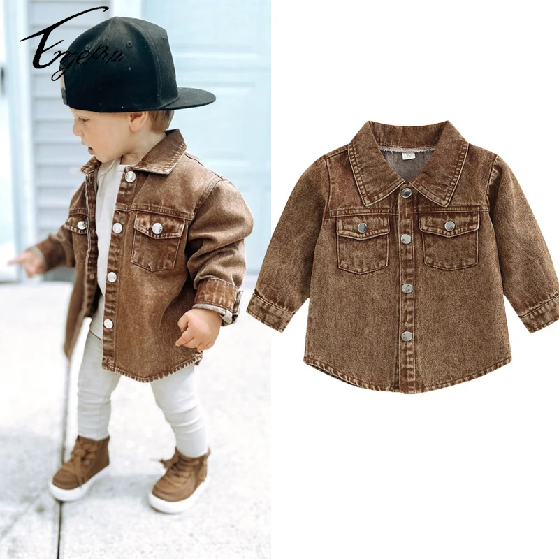 2023 enge newborn clothes wholesale Baby fashion denim unisex jacket Children 2-7 years old handsome cardigan