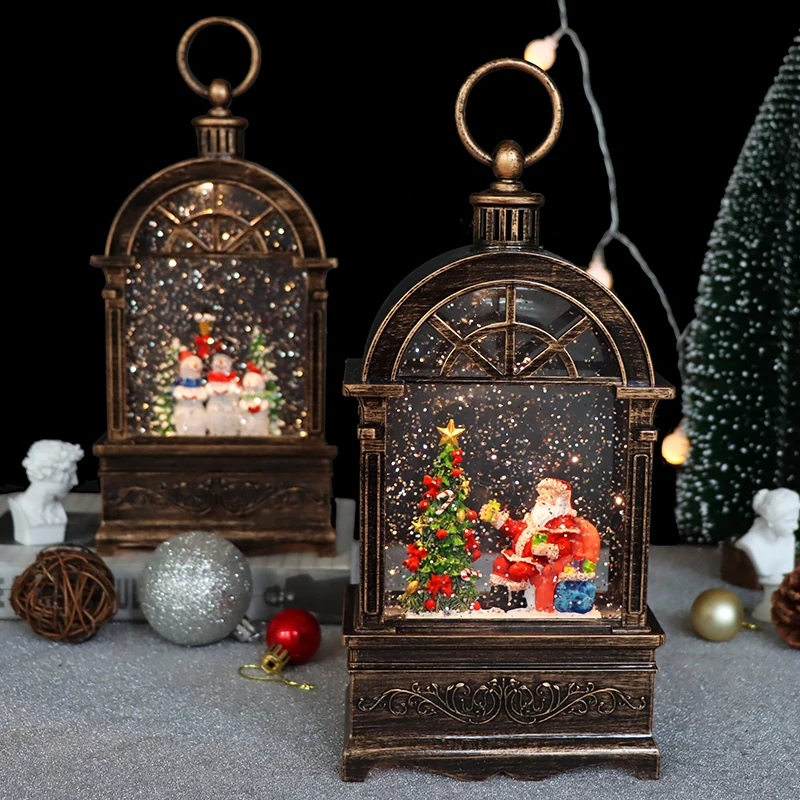 Lighted Christmas Snow Globe Lantern Musical Christmas Lantern Decoration Swirling Glitter for Gifts and Home Decoration