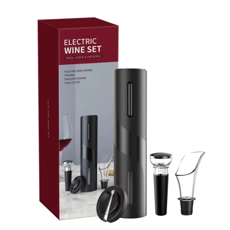 Hot Selling Black Electric Wine Opener Set Rechargeable Battery Foil Cutter Tool Set Customizable Logo Durable Metal Plastic