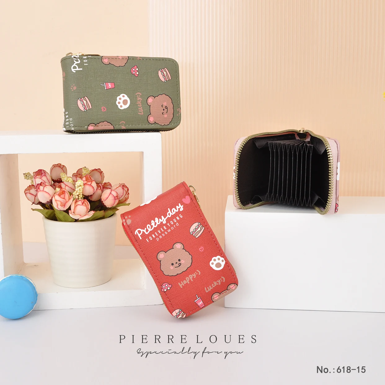 Pierre Loues Brand Cute Female Card Bag With Bear Print Made By High Quality PU Leather For Female