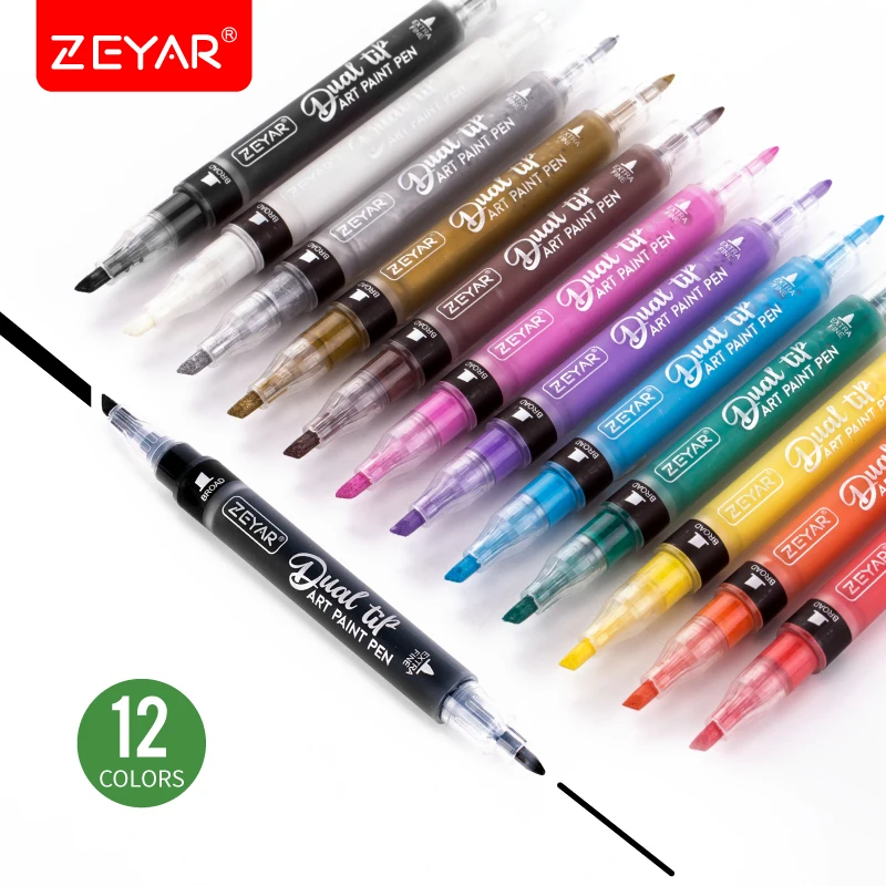 CustomizedZEYAR Dual Tip Acrylic Paint Pens Board and Extra Fine Tips water-based Ink Works on Rock, Wood, Glass, Metal, Ceramic