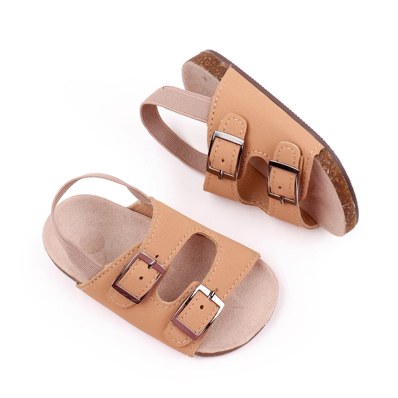 Summer baby wood bottom slippers with elastic back baby sandals hard soled non-slip toddler shoes
