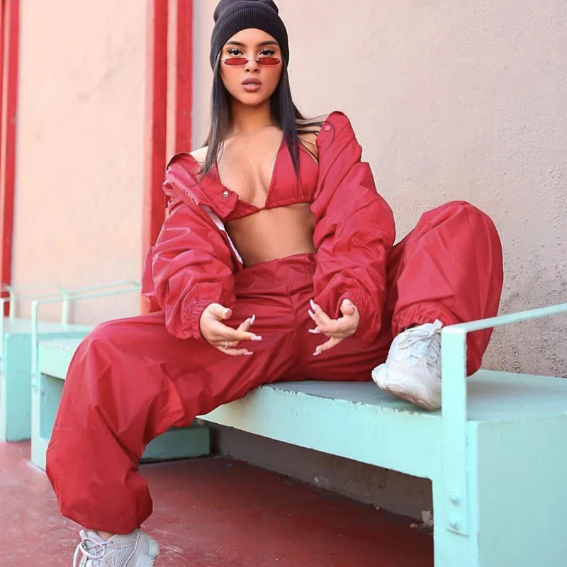 
Autumn and winter 2019 women new solid color wrap chest and coat pants three piece sports suit women Gym set 