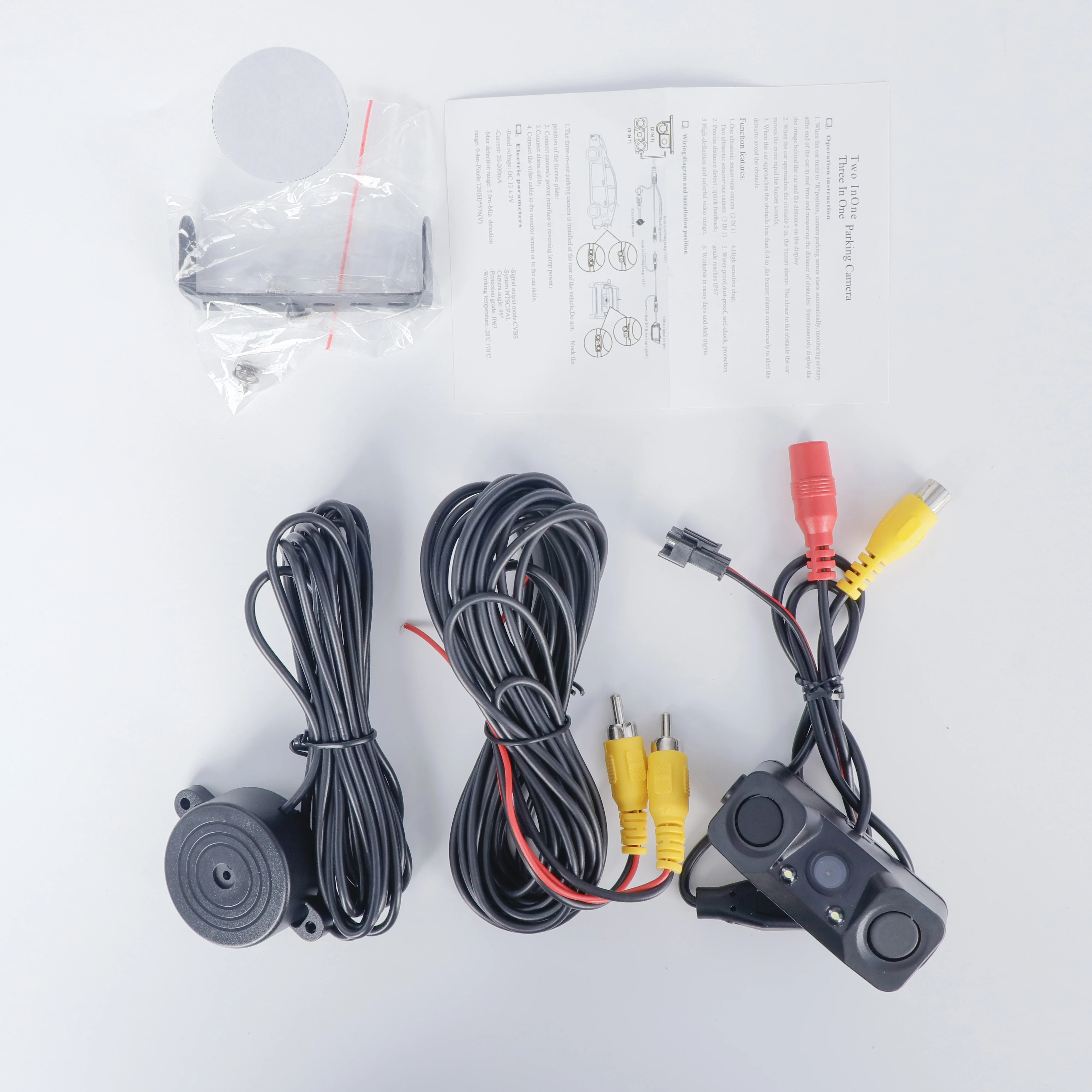 Factory Supply 3 In 1 Auto Led Car Parking Sensor Rear View Camera Car Parking Reverse Camera with 2 Sensors Monitor Detector