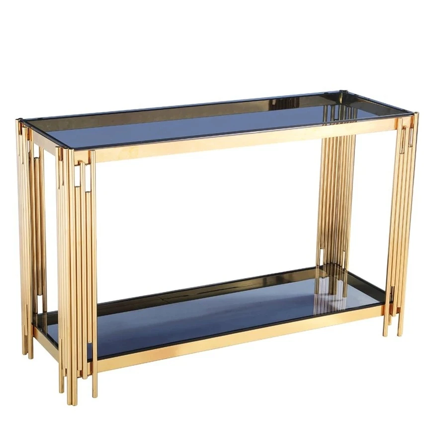 Minimalistic nordic simple mirror glass bedside side console table with golden legs