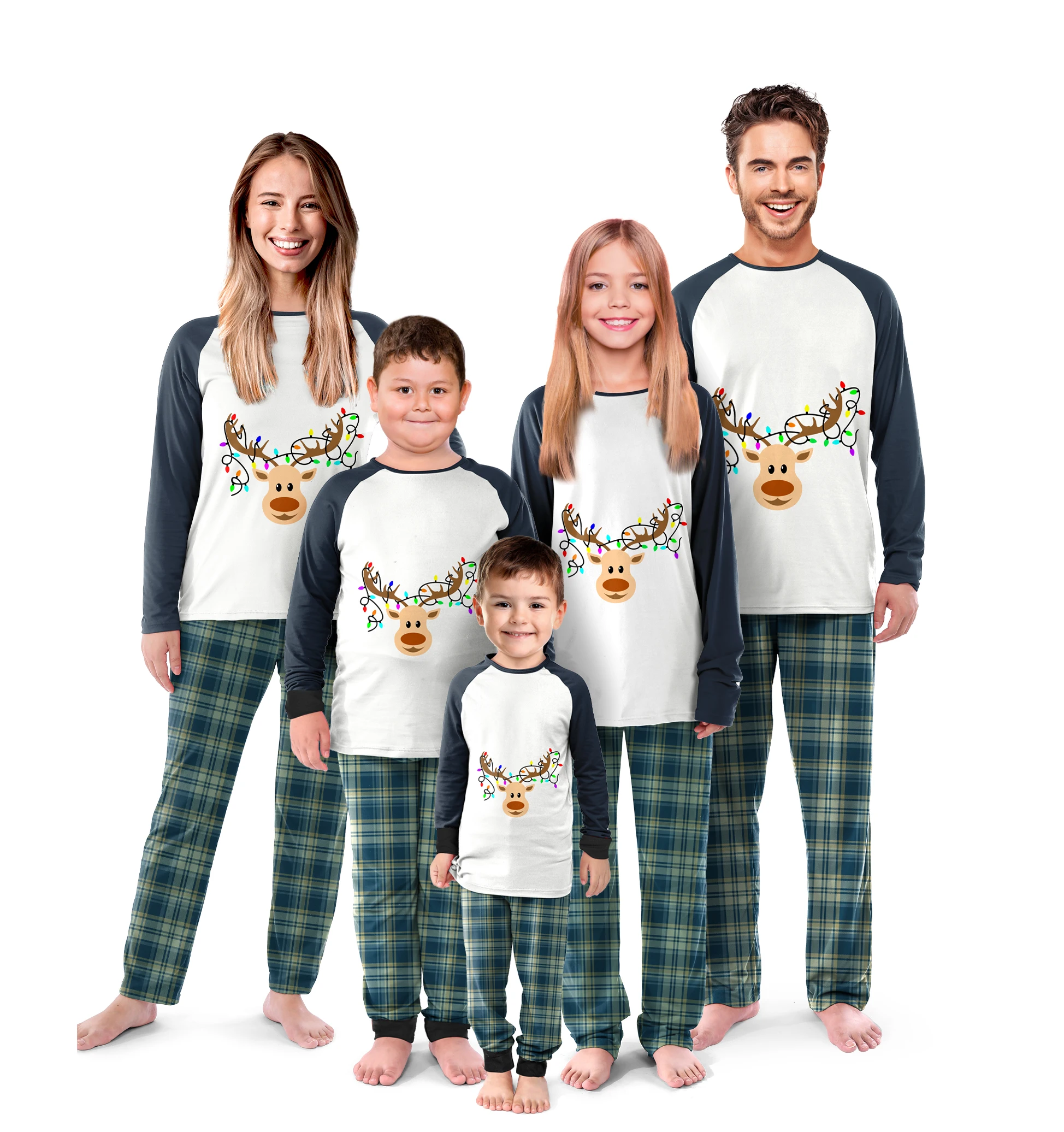 2023 New Christmas Matching Xmas Family Pajamas Clothes Print Cartoon Elk Long Sleeve Sleep Christmas Pijamas For Family