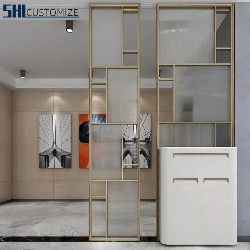 Foshan manufacturer Decorative glass office partition wall separating  indoor metal frame  Stainless Steel screens