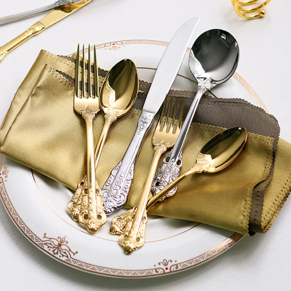 Jinci Pink Handle  Golden Flatware Sets Wedding Flatware Knife Fork Spoon