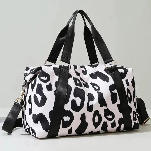 Wholesale Large Custom Logo Cute Leopard Print Zipper Pink Sport Weekend Travel Duffle Bags For Women