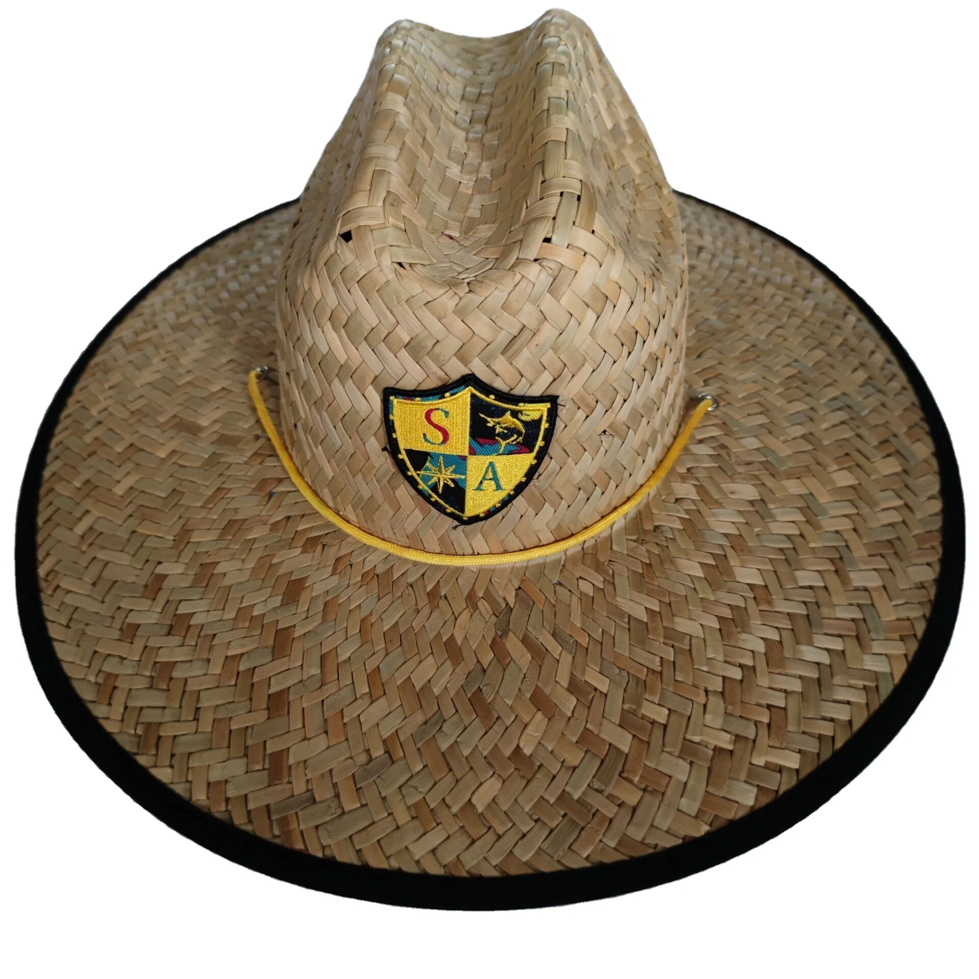 Custom embroidered logo men women wide brim print natural grass woven summer beach lifeguard safari surf fishing straw sun hat