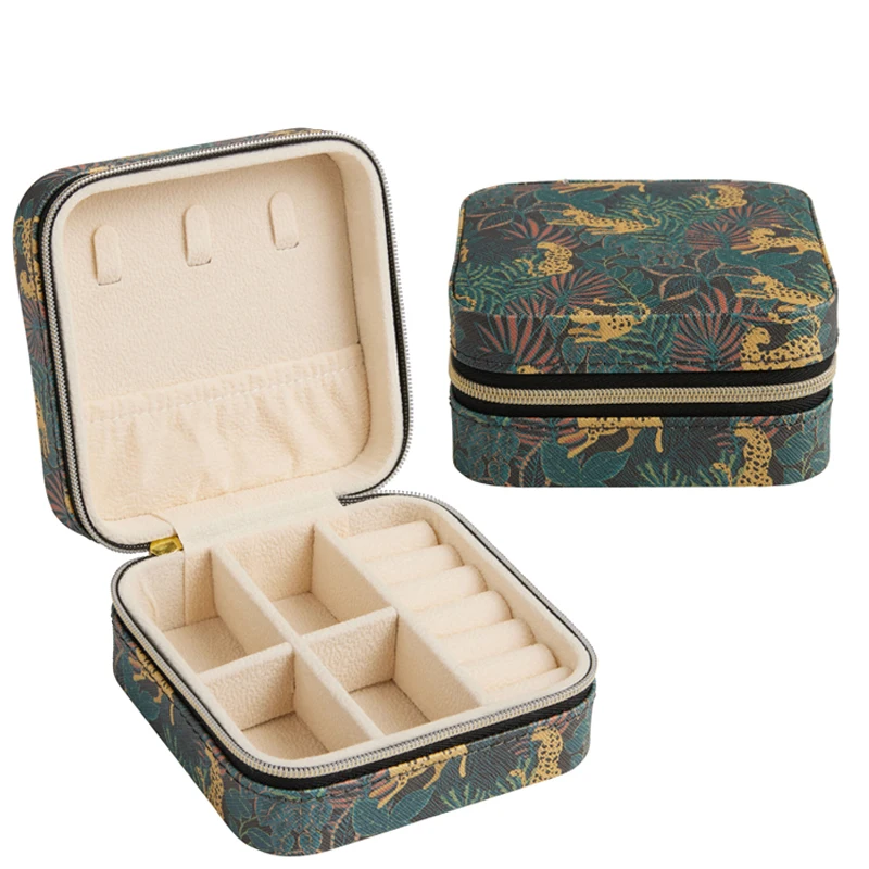 Green faux leather travel Jewelry case engrave custom made sublimation jewelry box with pattern