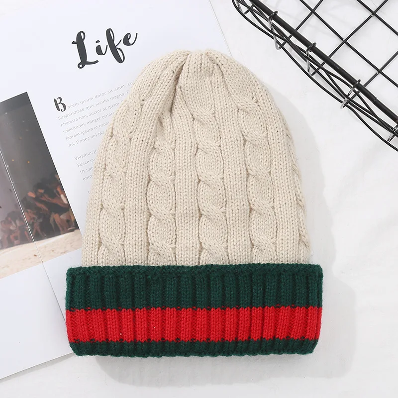 Wholesale Knitted Hat Woolen Yarn Thickened Stripe Winter Hat Outdoor Riding Winter Hat Luxury Beanie Designer Jewelry