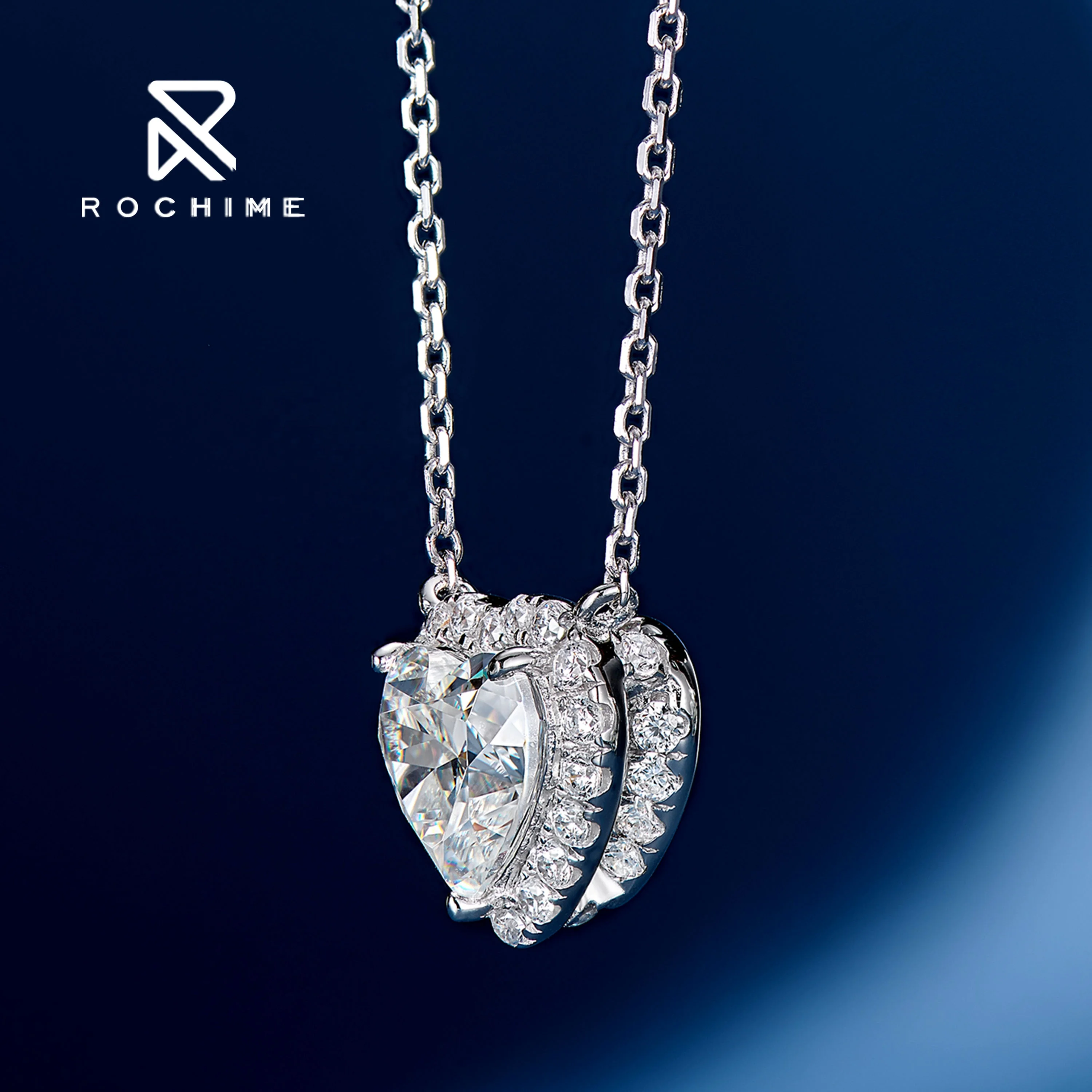 Rochime halo sweet pendant heart necklace  s925 silver gold plated 5a zircon jewelry for women