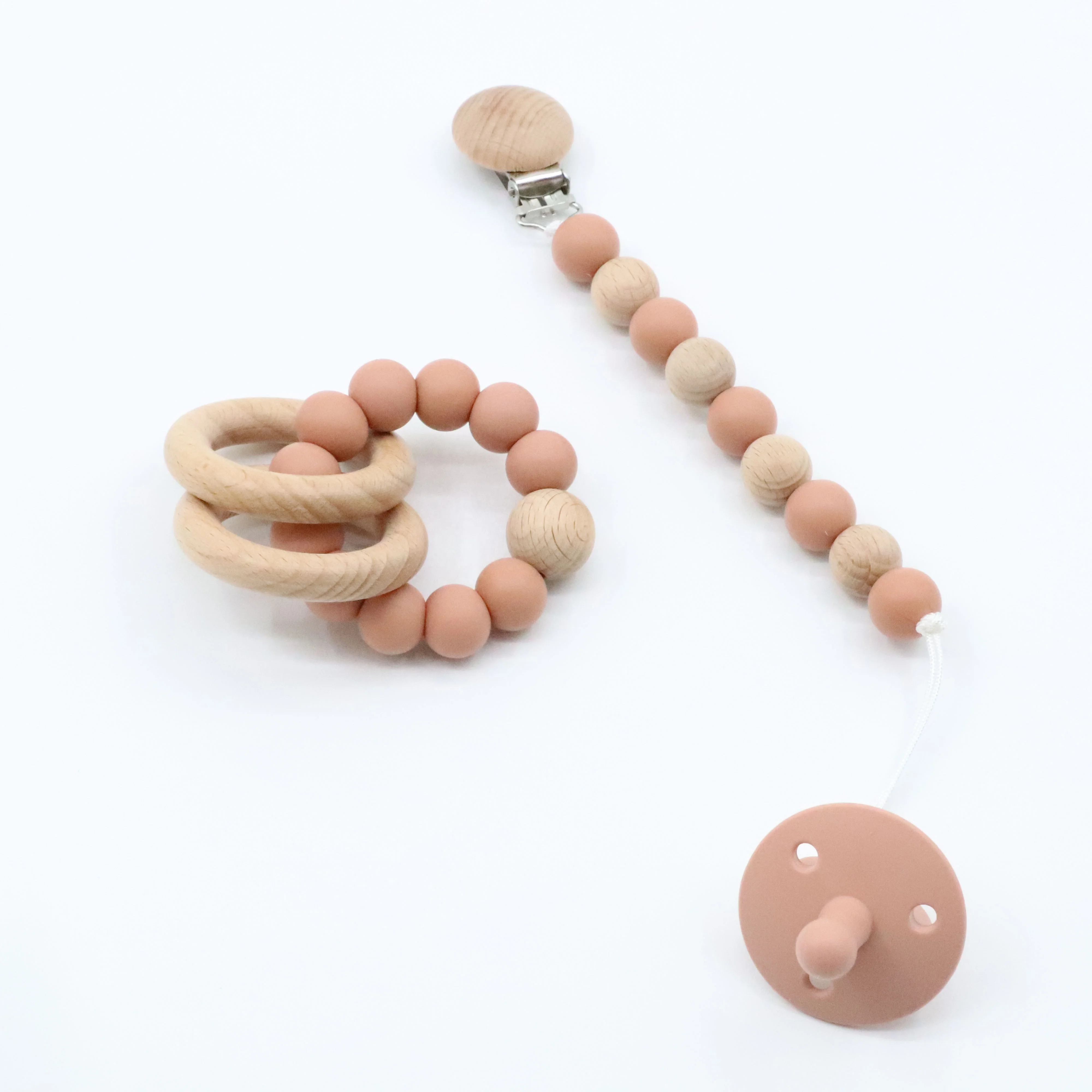 BPA  Free  Non-Toxic Silicone  Wooden Baby Pacifier Clip Chain