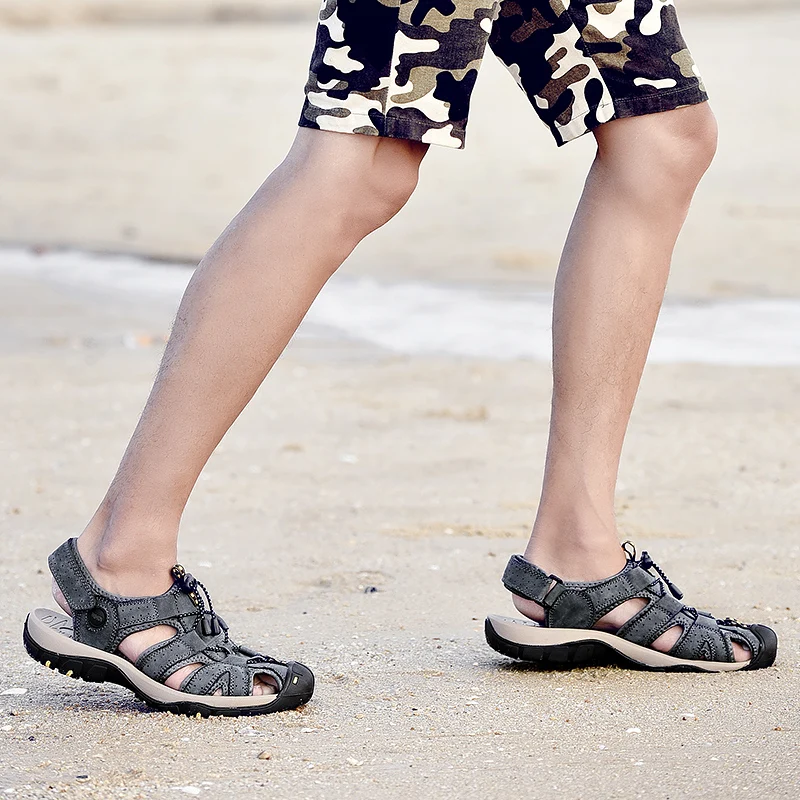 Lightweight Flex-resistant And Non-slip Leather Summer Flat Sandals For Men