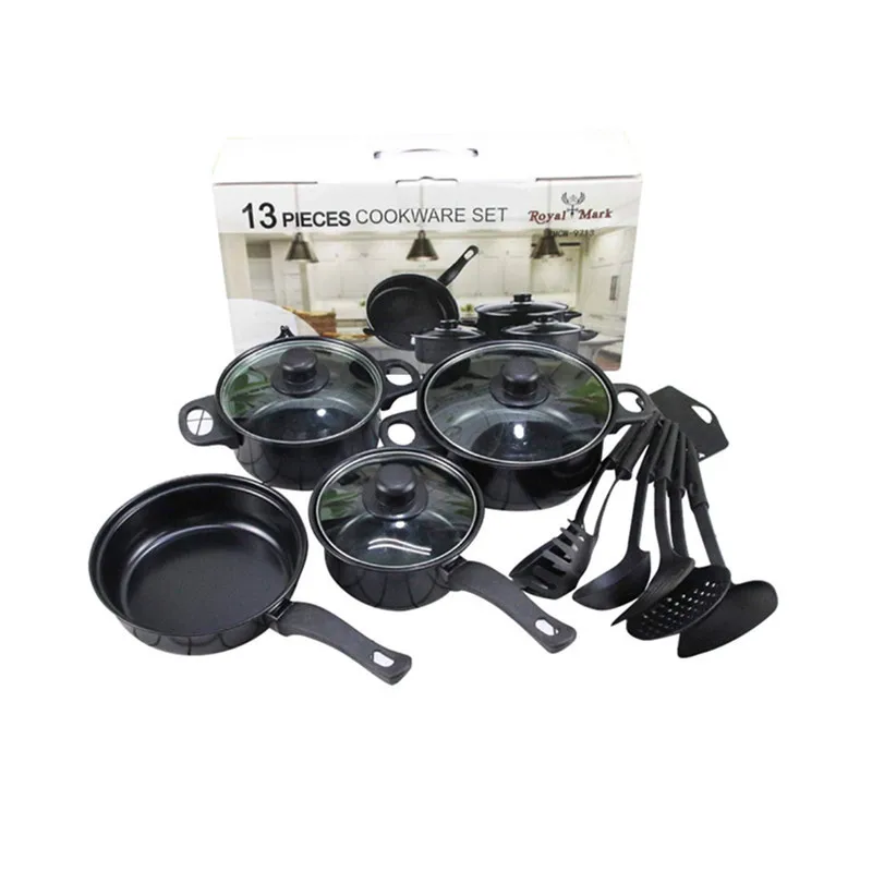 Africa 13PCS iron cooking pot Black Cookware Set Household Frying Pan Soup Pot sets
