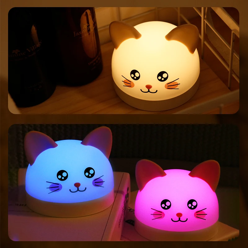 YIZHI LED Cute Cartoon Silicone Cat Lamp Baby Kids Sleep Trainer Touch Sensor Warm Light Bedroom Bedside Night Light Alarm Clock