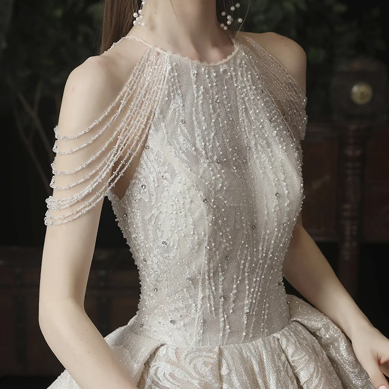  New Arrivals Luxury Wedding Dress Tassel Halter Bridal Gowns Girl