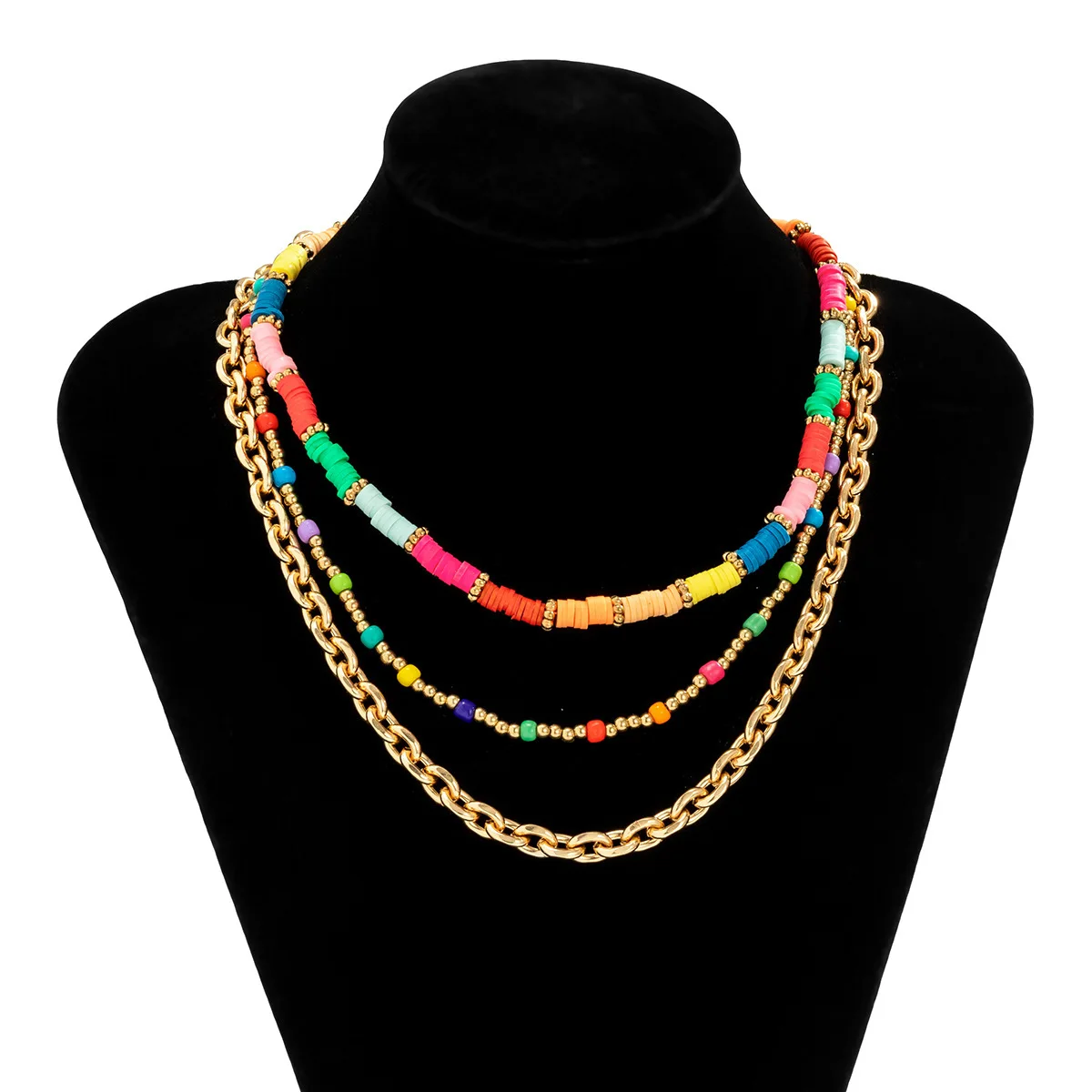 Personality Joker Multilayer Jewelry Suit Polymer Clay Bohemians Colorful Necklace