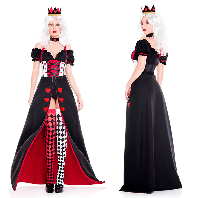 Halloween Horror Night Costumes Queen of Hearts Mighty Empress Sexy High Fork Tailed Skirt Comic Exhibition Performance Dresses
