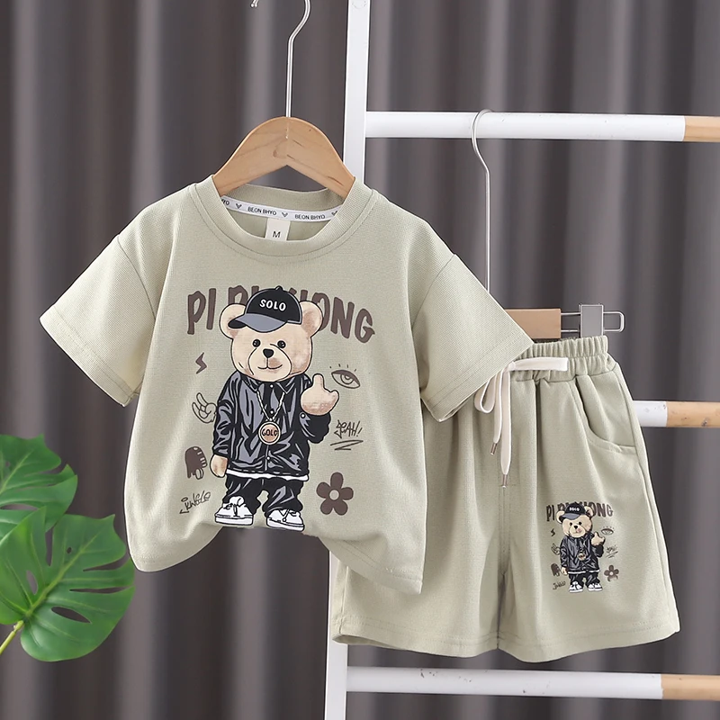 2024 New Hot Holiday Style Casual Boys Wear Summer Wholesale Cartoon Top Shorts Children Clothing Sets