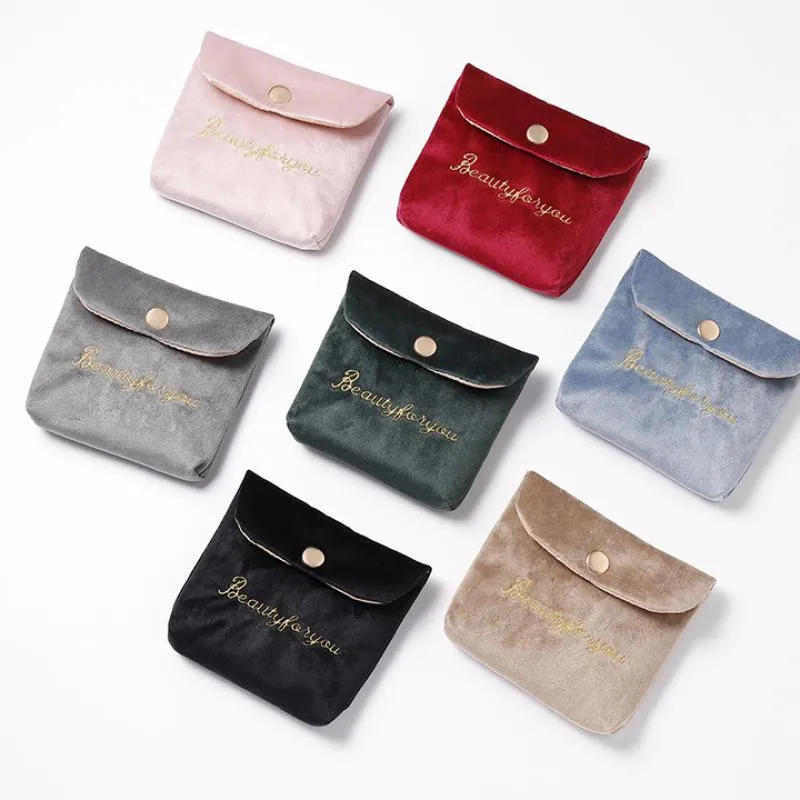 Small Velvet Cosmetic Bag Hasp Girl Lipstick Bag Sanitary Pads Organizer Pouch Travel Makeup Bags Mini Beauty Case