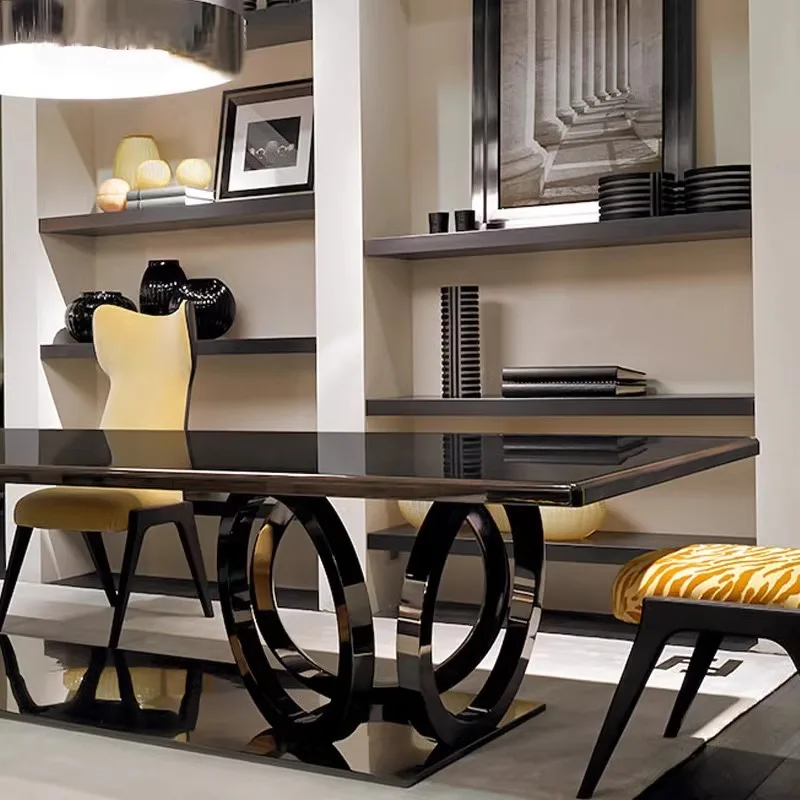 60 Inches Stainless Steel Bases Round Dining Table Set 4 Chairs Modern Rotating Marble Luxury Round Table