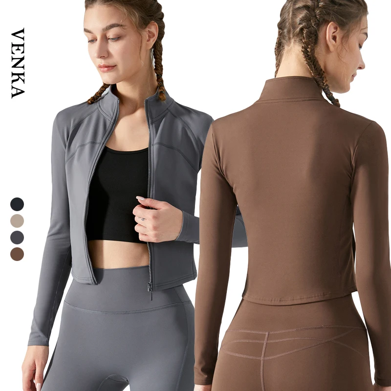 Oem Custom Logo Women Slim Long Sleeve Thermal Clothing Workout Autumn Winter Running Yoga Sports Zip Heavy Warm Thermal Jackets