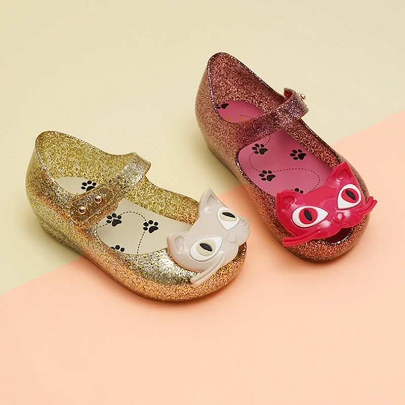 MINI DD Children Matte Cat Jelly Shoes High Quality Kids Girl Sparkling Kids Sandals Girls Jelly Sandal