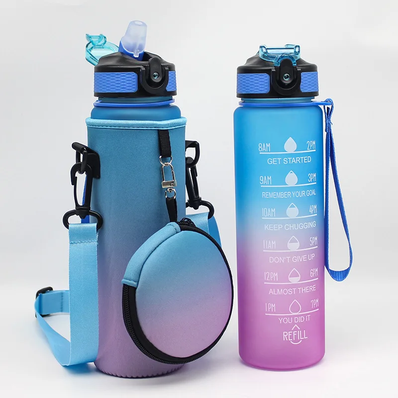 Customized Neoprene Drinking Water Bottle Carrier Bag Holder Cooler Sleeve with Adjustable Shoulder Strap and Pouch